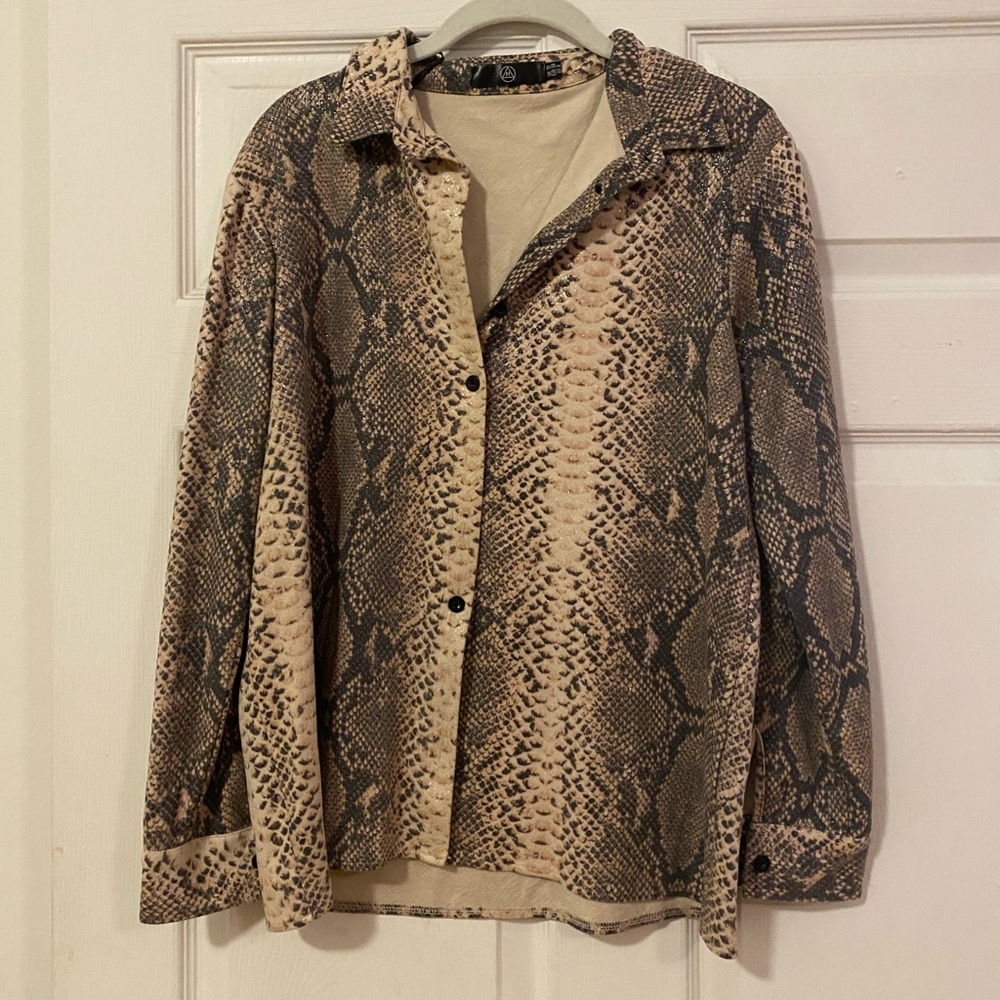 Fun glossy snake skin button down